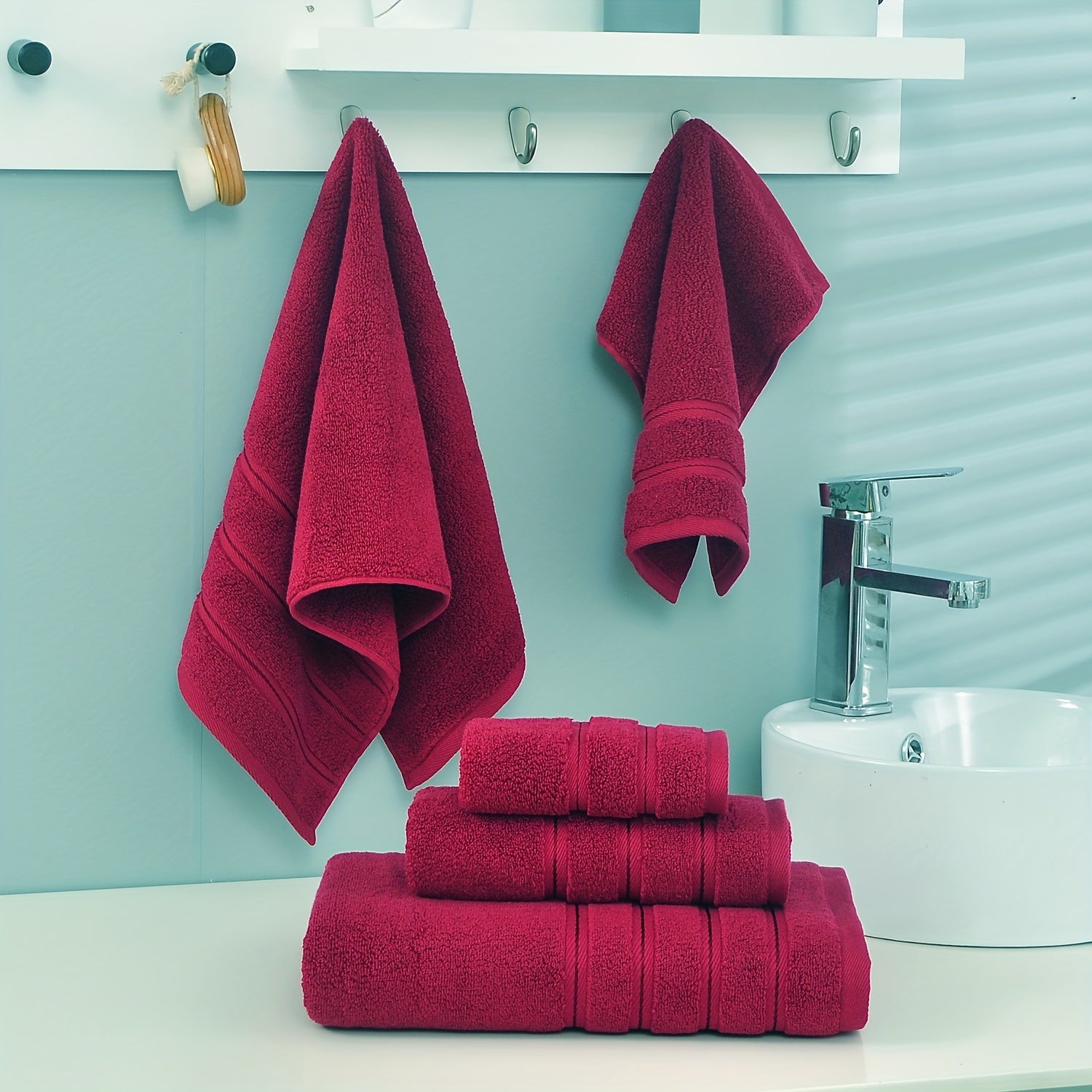 6pcs Solid Towel Set Soft And Absorbent Towels For Bathroom