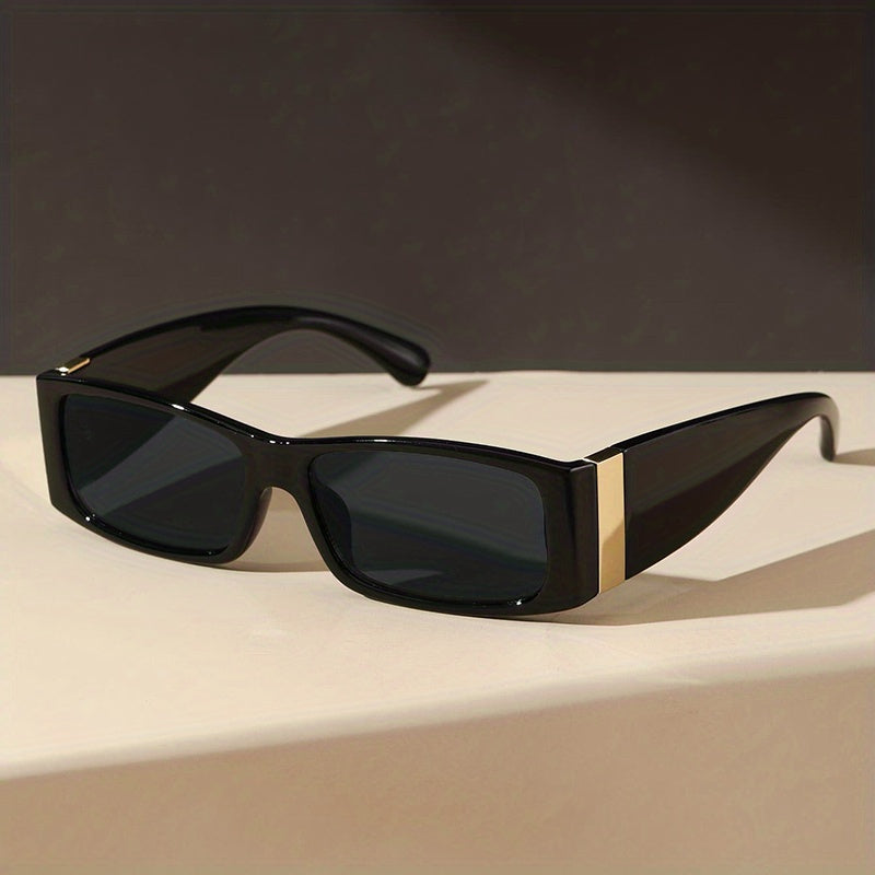 Rectangle Frame Sunglasses Vintage Metal Temple Glasses UV400