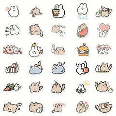 60pcs Cute Bunny Kitten Waterproof Sticker Pack for Laptop Water Cup Decoration