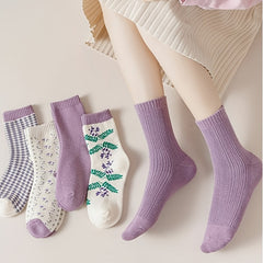 Floral Print Mid Tube Socks 5 Pairs