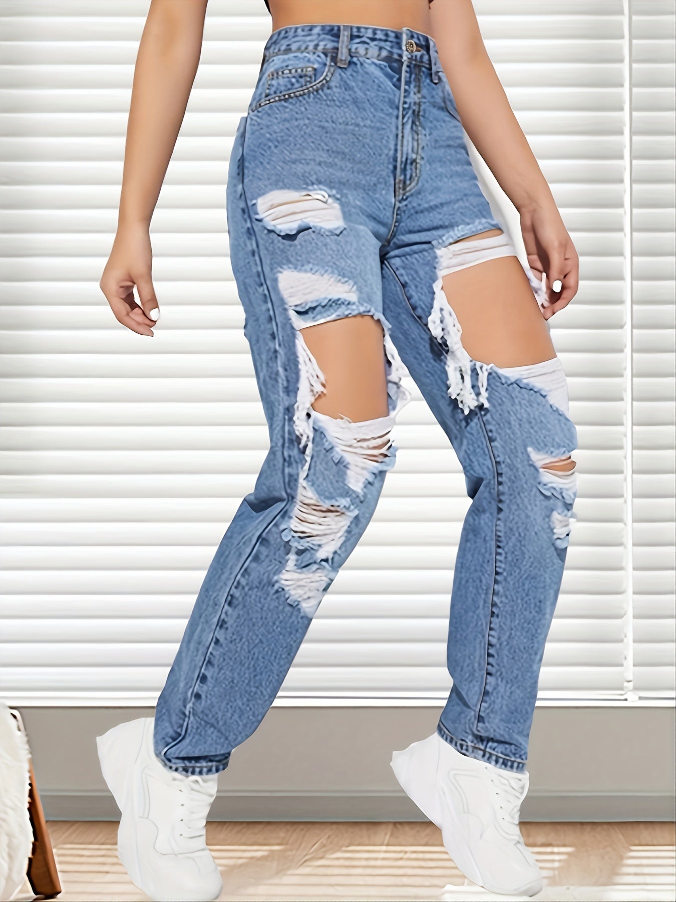 High Rise Distressed Jeans Women's Clothing
