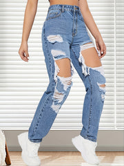 High Rise Distressed Jeans Women's Clothing