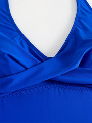 Solid Criss Cross V Neck One Piece Swimsuit
