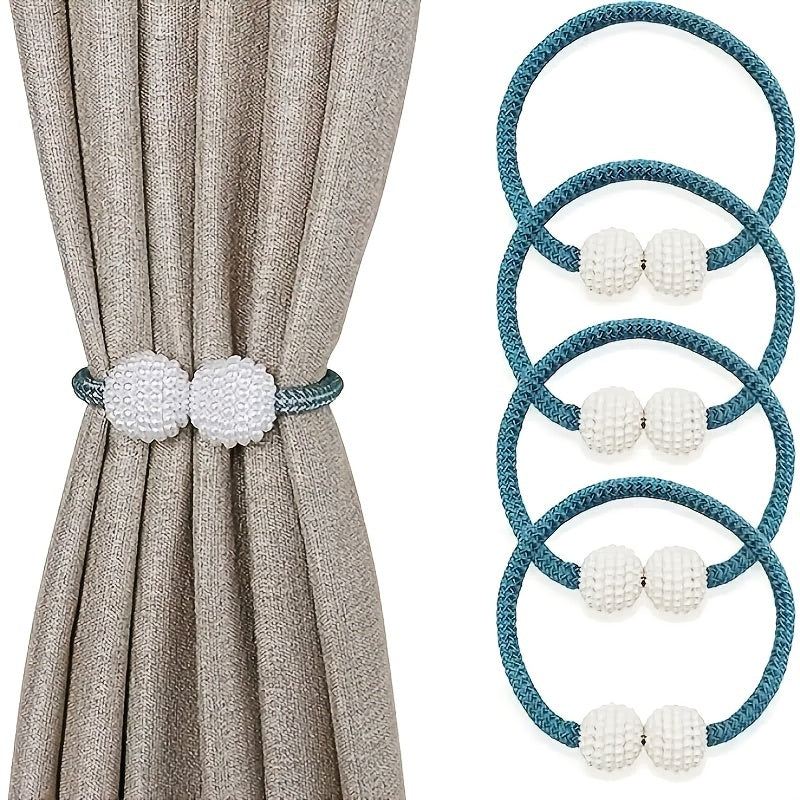 2pcs Faux Pearl Magnetic Curtain Tiebacks Decorative Pearls Rope Holdback