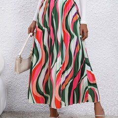 Abstract Print Pleated Maxi Skirt Women's Clothing