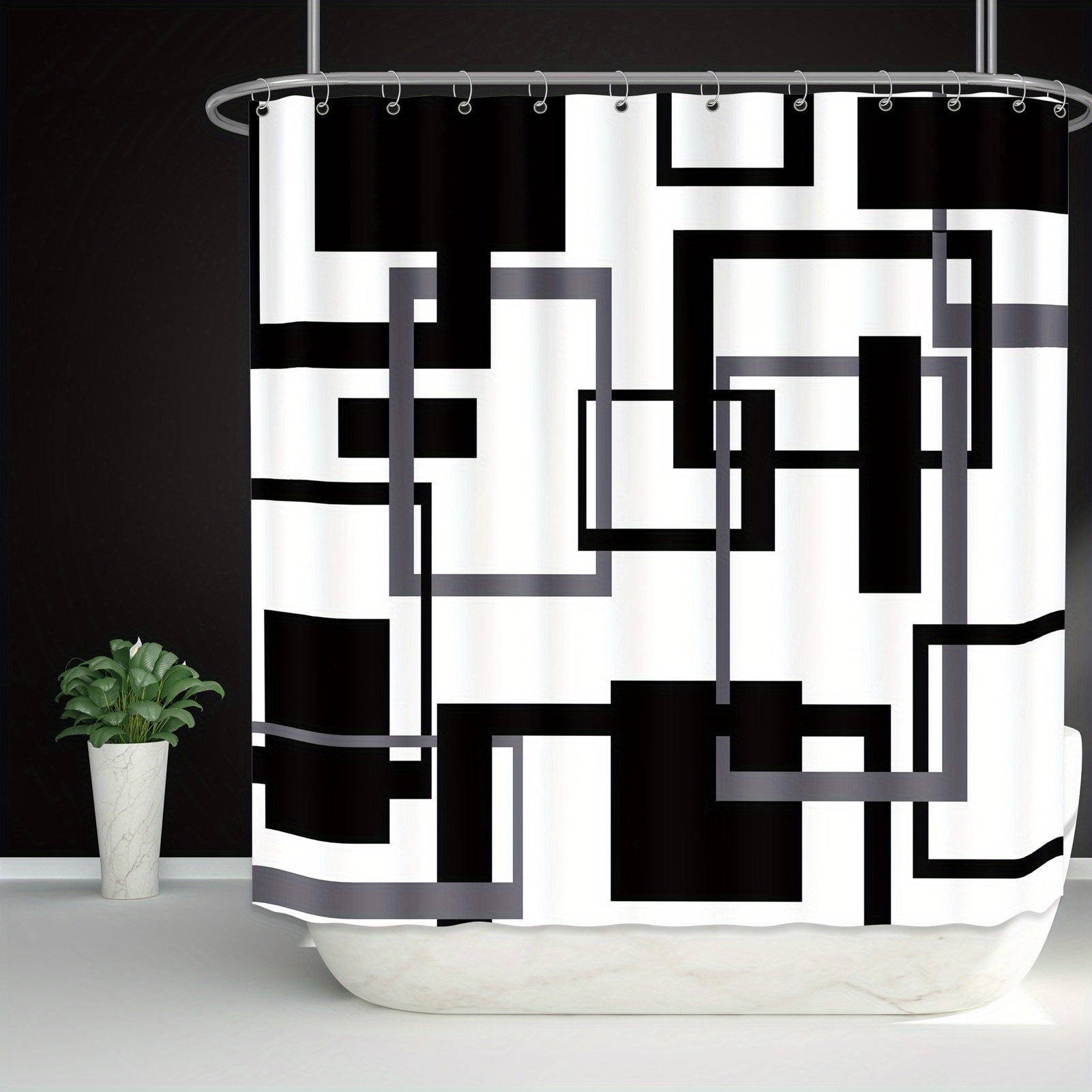 Grey Geometric Abstract Shower Curtain 182x182 cm