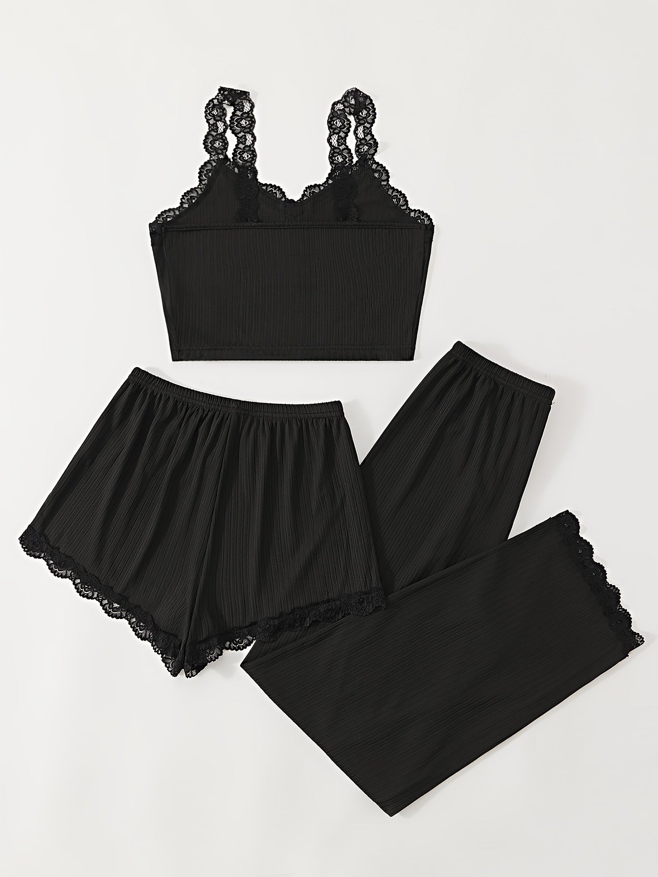 Lace Stitching Lounge Set V Neck Cami Top & Shorts Women's Loungewear
