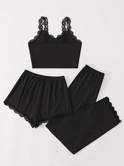 Lace Stitching Lounge Set V Neck Cami Top & Shorts Women's Loungewear