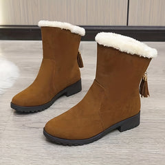 Women's Tassel Snow Boots Plush Lined Chunky Heel Comfortable Winter Boots
