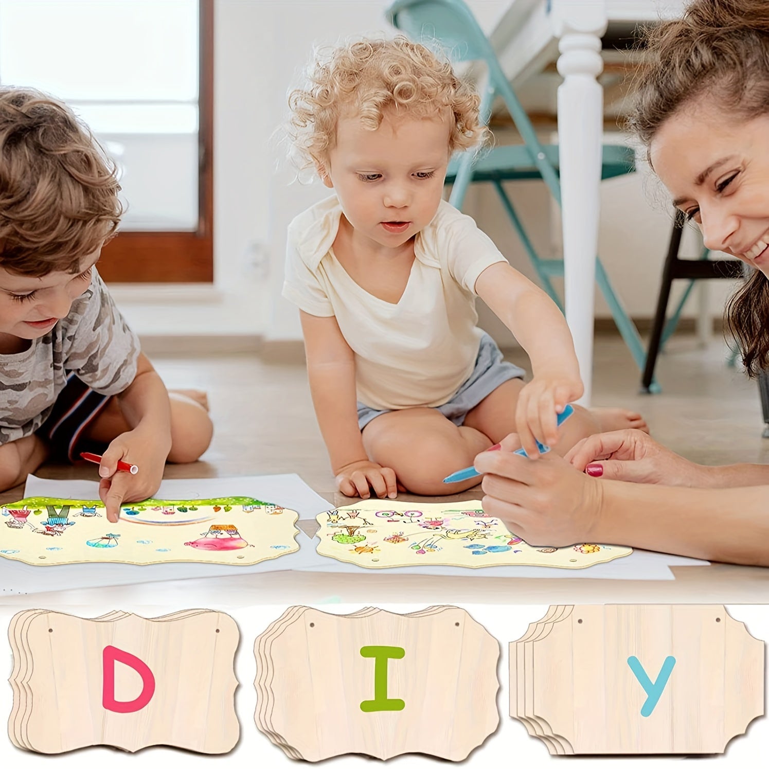 12pcs Unfinished Wooden Blank Signs for DIY Painting and Decor