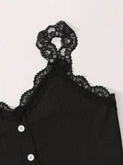 Lace Stitching Lounge Set V Neck Cami Top & Shorts Women's Loungewear