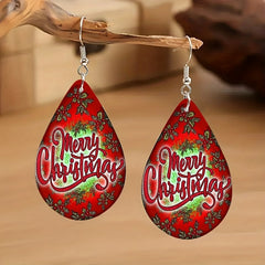 Christmas Teardrop Wooden Earrings Santa Snowman
