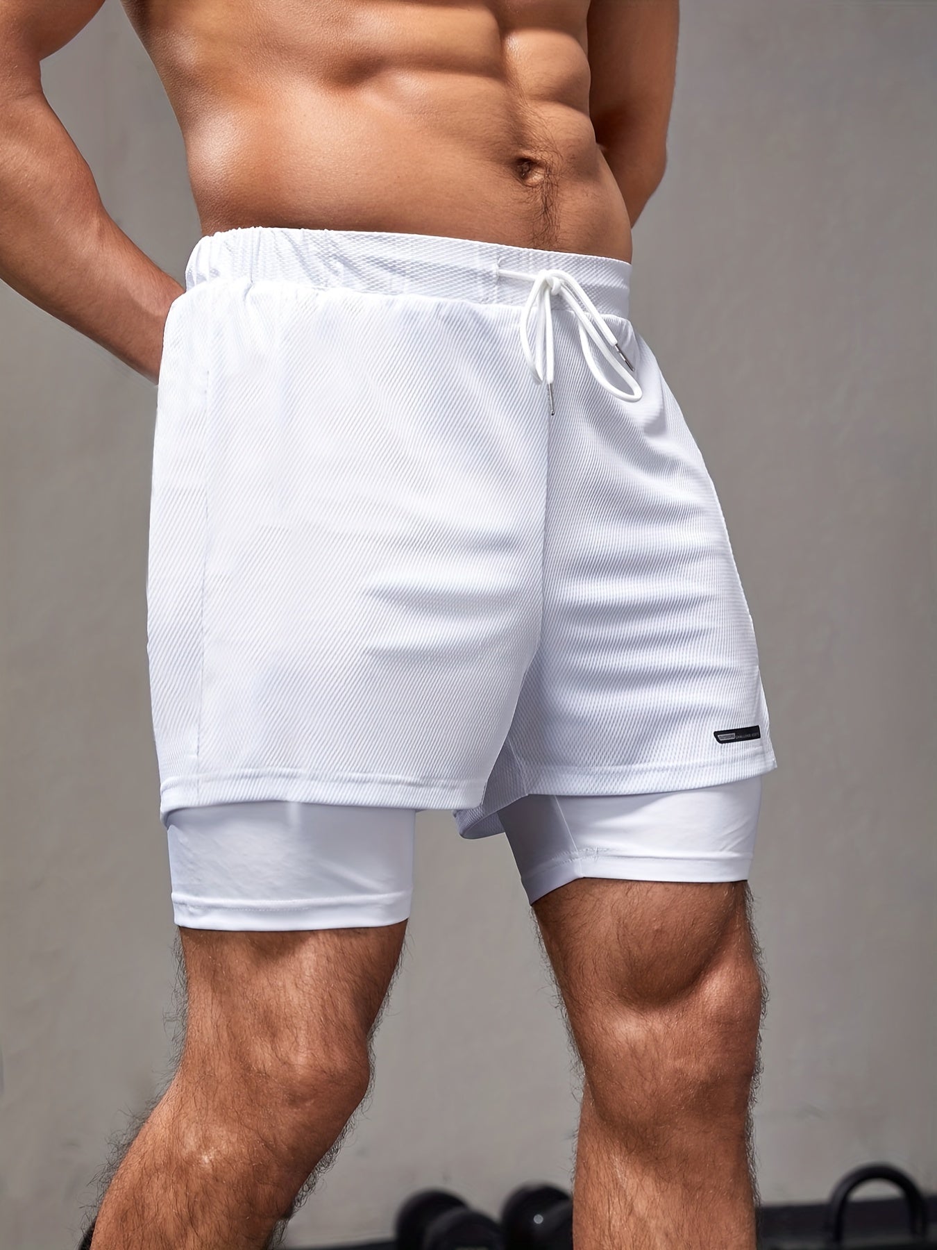 2 in 1 Double Layer Drawstring Sports Shorts with Inner Pocket