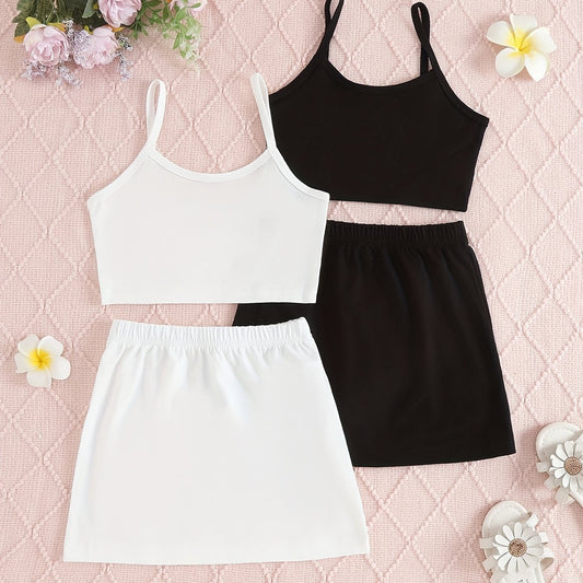 Girls Casual Tank Top and Skirt Set Sleeveless Solid