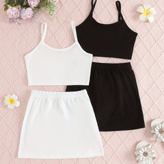 Girls Casual Tank Top and Skirt Set Sleeveless Solid