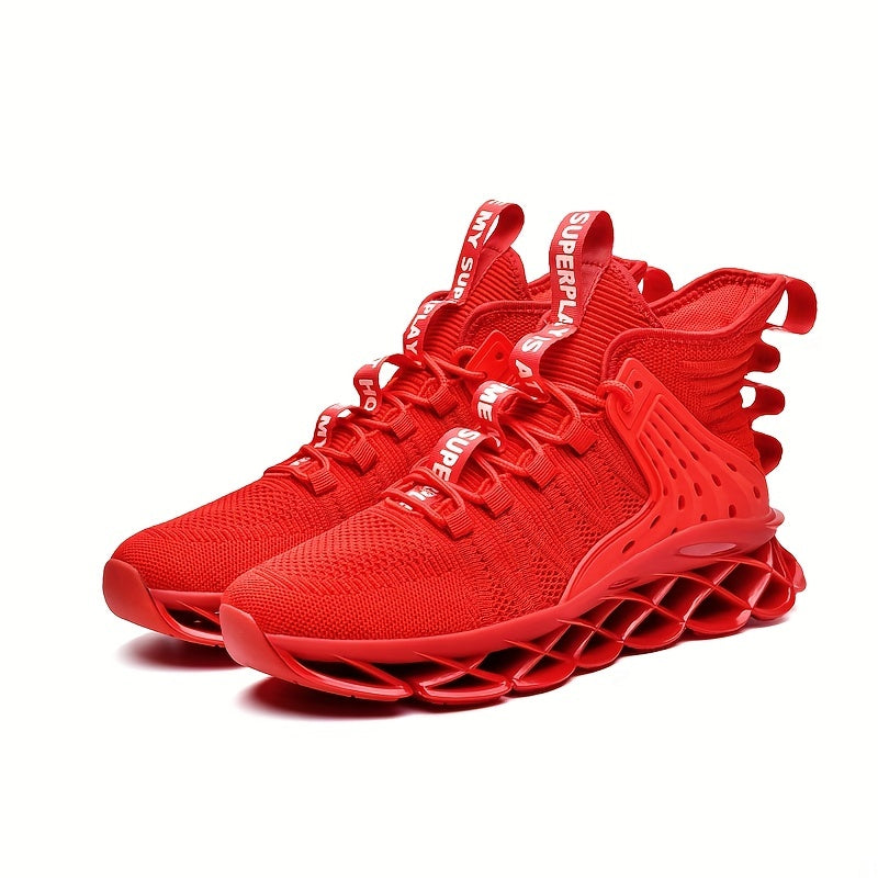 Men's High Top Knit Lace Up Casual Shoes Lightweight Comfy Non Slip Sneaker