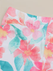 Toddler Girls Pink Flowers Graphic Elastic Waist Biker Shorts