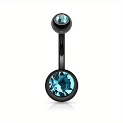 14GA Titanium Steel Double CZ Barbell Belly Button Ring