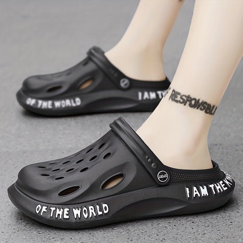 Men's Alphabet Detail Lightweight Comfy Clogs Hollow Out Non Slip Garden Shoes