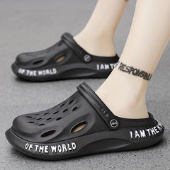 Men's Alphabet Detail Lightweight Comfy Clogs Hollow Out Non Slip Garden Shoes