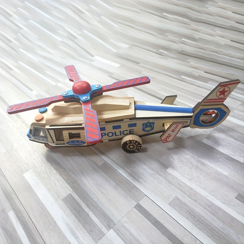 Wooden Music Helicopter Colorful Airplane Fighter Toy
