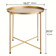 Gold Metal Round Side Table for Living Room Bedroom Balcony Patio
