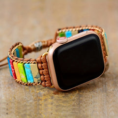 Colorful Beaded Watch Strap, Bohemian Woven Chain, Golden Flat Knot