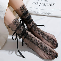 Sheer Lace Mesh Socks Lightweight & Breathable Lace Up Stockings