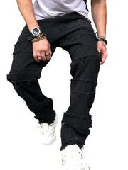Vintage Raw Trim Loose Fit Jeans Men's Casual Street Style Mid Stretch Denim Pan
