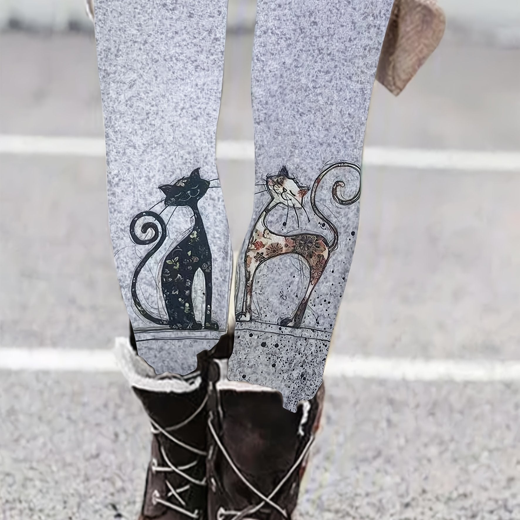 Women's Plus Cat Print High Rise Leggings