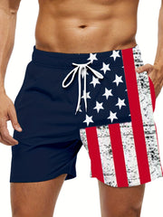 Men's Stripes Pattern Shorts With Pockets Elastic Waist Drawstring