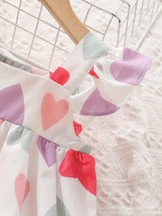 Colorful Heart Graphic Fly Sleeve Dress for Baby Girls