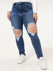 Women's Plus Solid Ripped High Rise Skinny Jeans