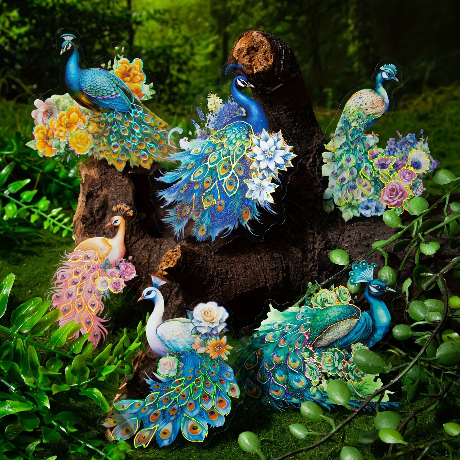 Peacock Galaxy Sticker Pack - 10 Sheets High Glossy Glitter, Self Adhesive