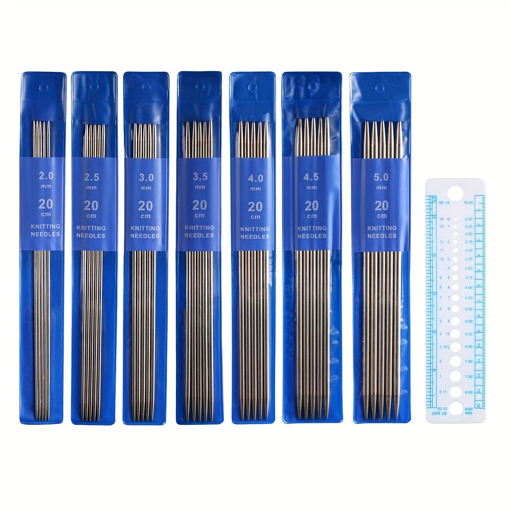 35pcs 7 Packs Double Pointed Knitting Needles Set Stainless Steel