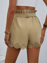 Scallop Trim Bow Tie Shorts Casual Solid Summer Shorts
