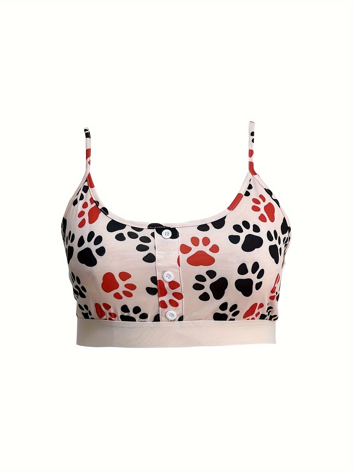 Dog Paw Print Pajama Set: Crop Cami Top & Shorts