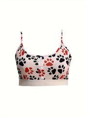 Dog Paw Print Pajama Set: Crop Cami Top & Shorts