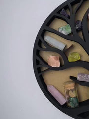 Round Crystal Storage Rack Tree Of Life Decor Wooden Stand