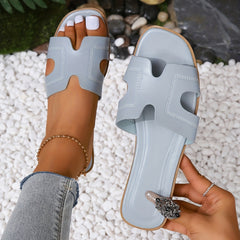 Women's Solid Slide Sandals Casual Flat Beach Shoes Lightweight
