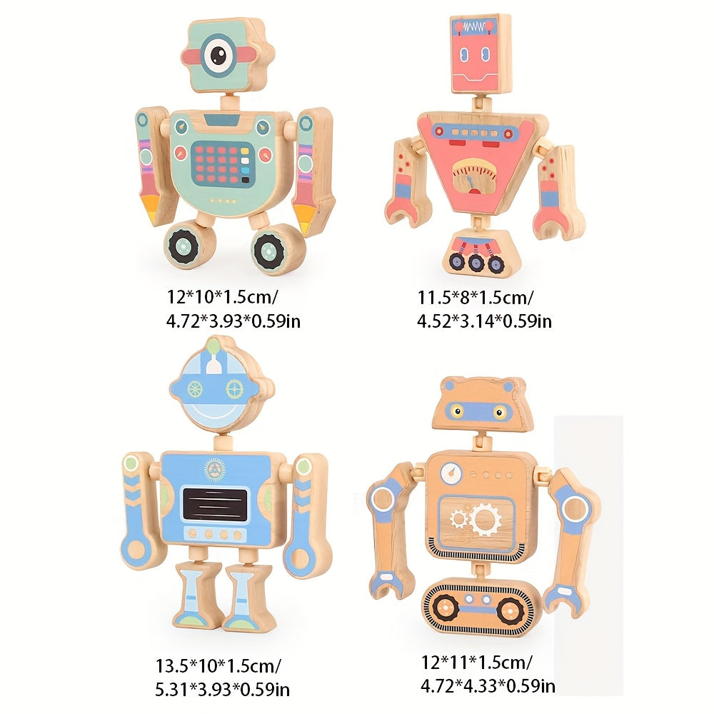 Wooden Snap Robots Toy Set for Kids 3+