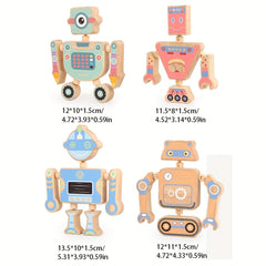 Wooden Snap Robots Toy Set for Kids 3+