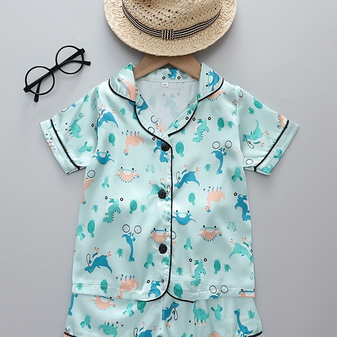Boys Dino Pajama Set Short Sleeves & Bottoms Comfortable Homewear