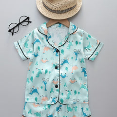 Boys Dino Pajama Set Short Sleeves & Bottoms Comfortable Homewear
