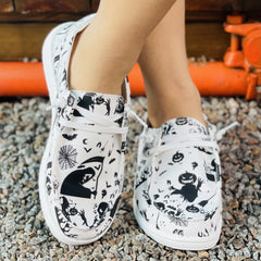 Women's Halloween Print Canvas Shoes Casual Lace Up Outdoor Shoes