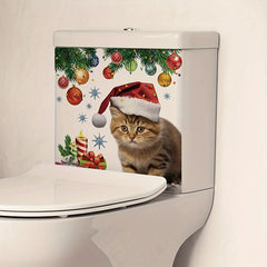 1pc Christmas Cat Toilet Decoration Sticker Self-adhesive Wall Decoration