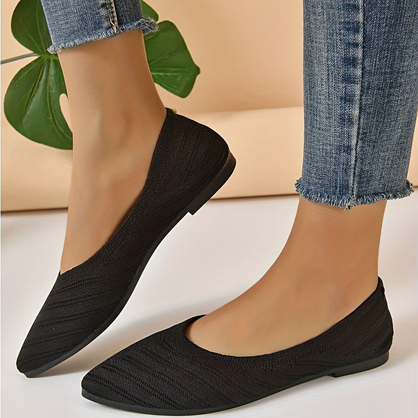 Women's Pointed Toe Ballet Flats Slip On Knit Shoes