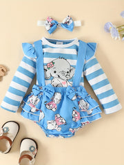 2pcs Baby Girls Lace Sleeves Elephant Top And Skirt Suit