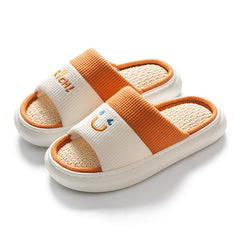 Linen Slides Slippers Casual Non-slip Home Shoes Open Toe Sandals