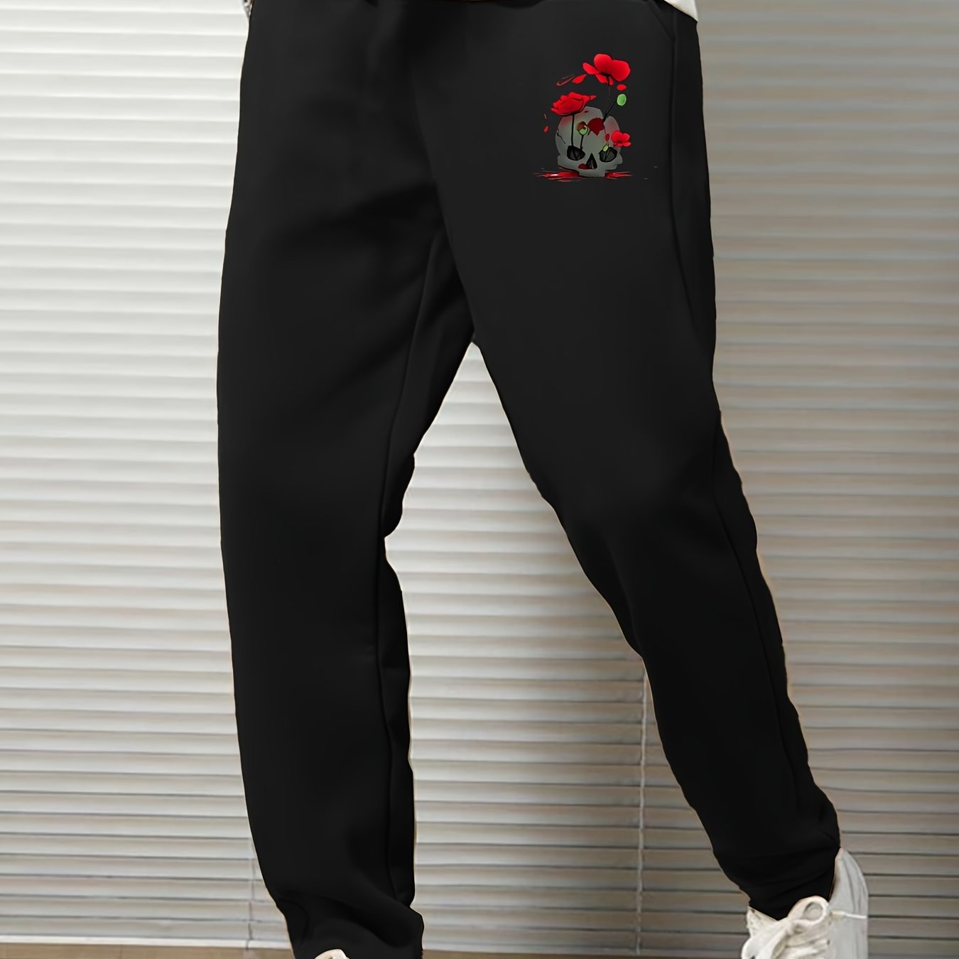 Rose Graphic Print Loose Casual Sweatpants